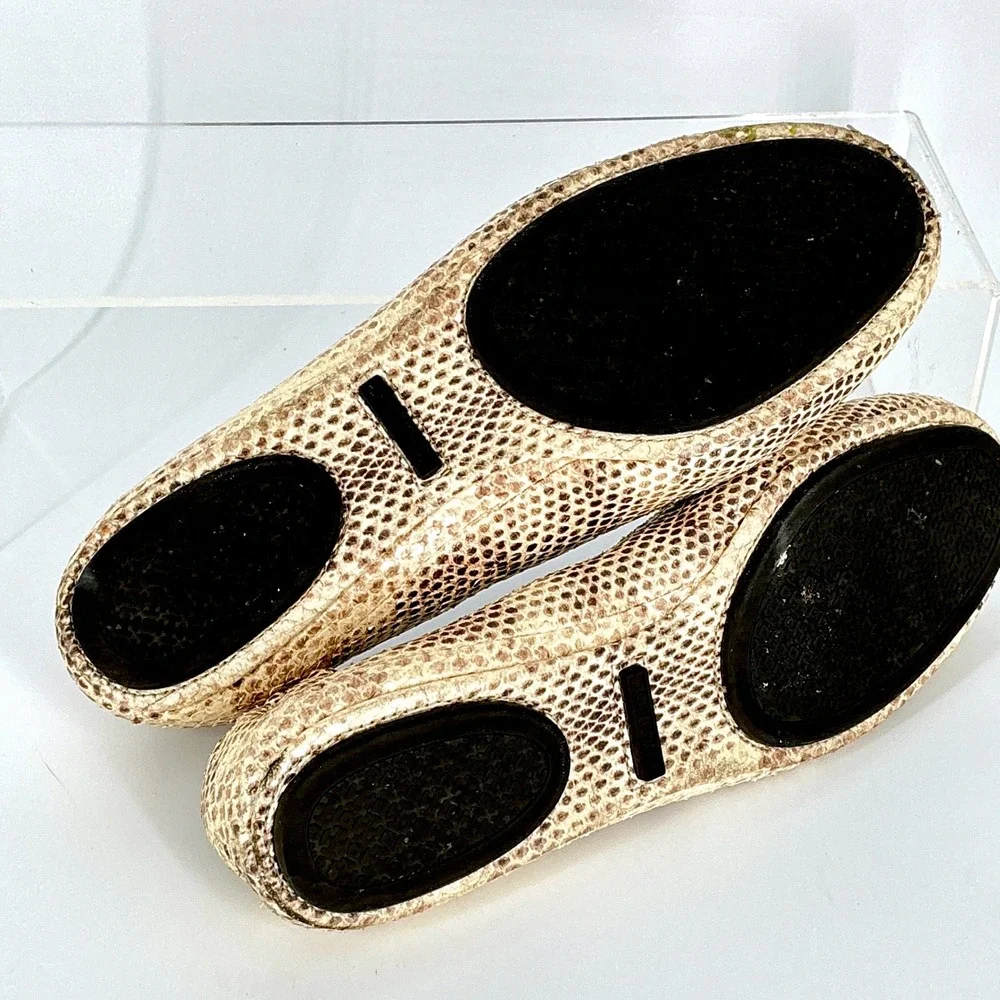 Tory Burch Size 7.5 Minnie Travel Ballet Flats‎ Snake Embossed Leather